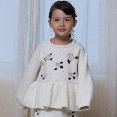 【柔軟蓬鬆/連結】花朵珍珠針織衫<可搭配套裝>