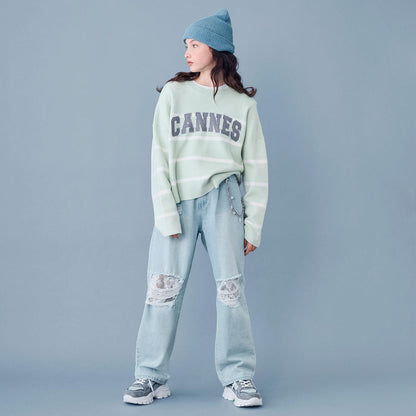 【AMI】條紋羊毛標誌針織衫