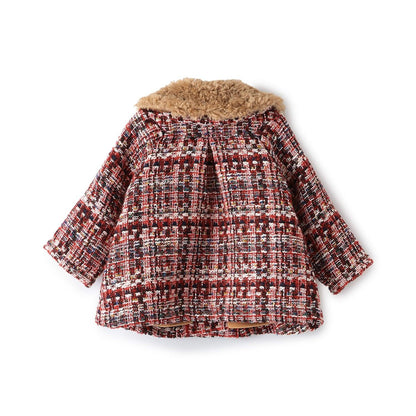 帶圍巾低領格子大衣