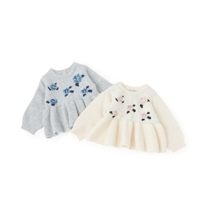 【柔軟蓬鬆/連結】花朵珍珠針織衫<可搭配套裝>