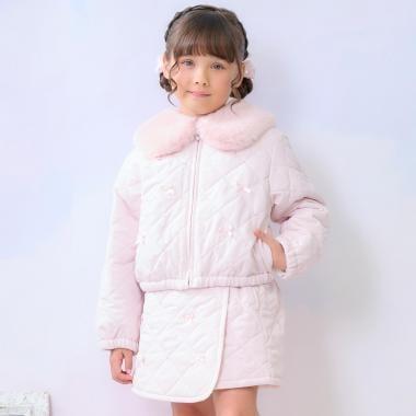 蝴蝶結絎縫仿皮草領短夾克