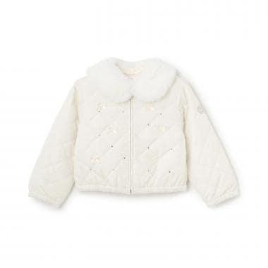 蝴蝶結絎縫仿皮草領短夾克