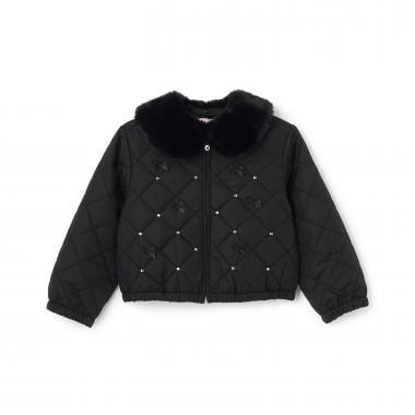 蝴蝶結絎縫仿皮草領短夾克