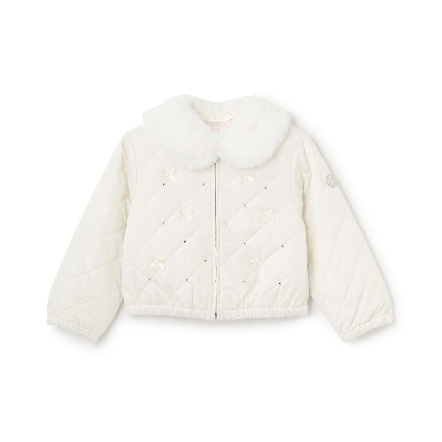 蝴蝶結絎縫仿皮草領短夾克