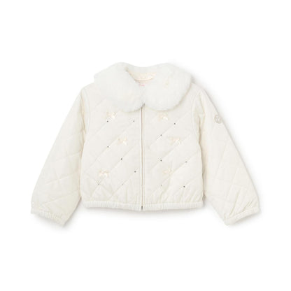 蝴蝶結絎縫仿皮草領短夾克