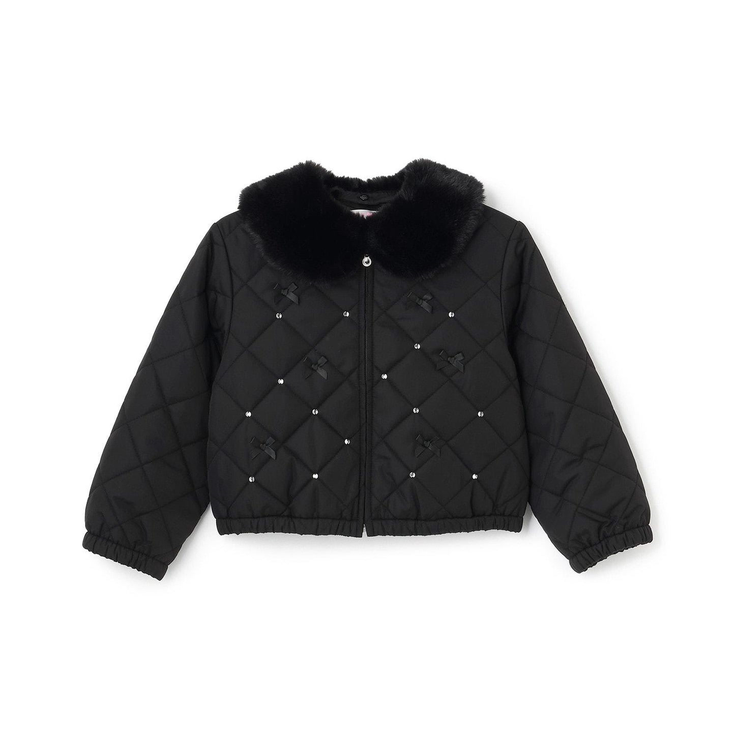 蝴蝶結絎縫仿皮草領短夾克