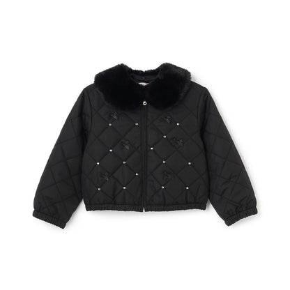 蝴蝶結絎縫仿皮草領短夾克