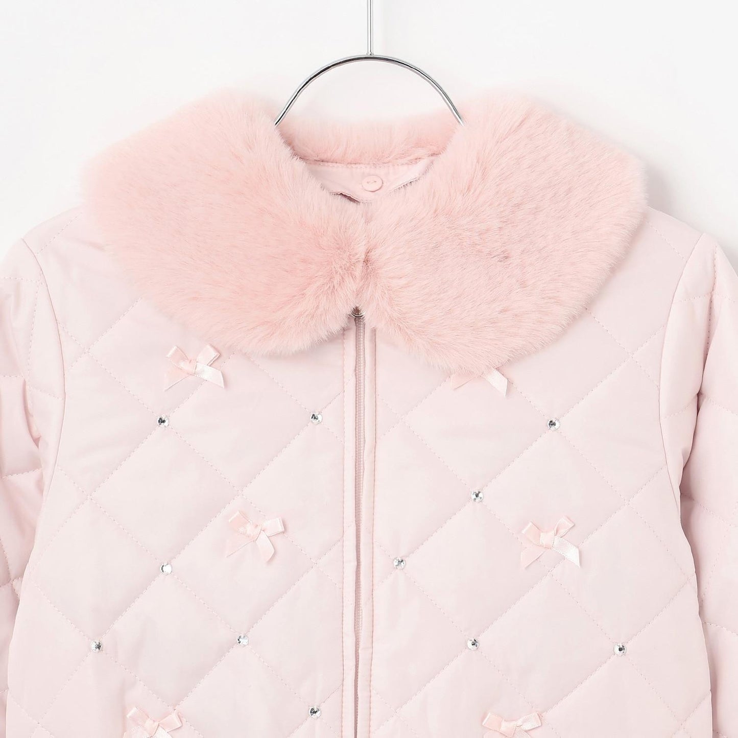 蝴蝶結絎縫仿皮草領短夾克