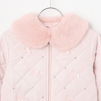 蝴蝶結絎縫仿皮草領短夾克