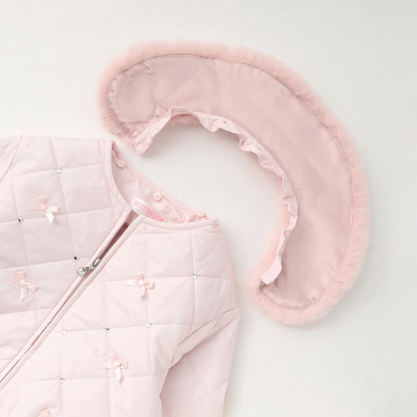 蝴蝶結絎縫仿皮草領短夾克