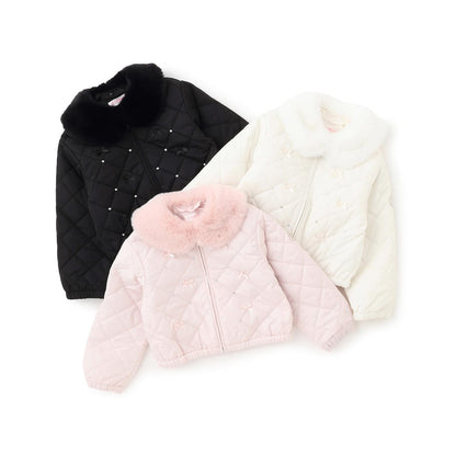 蝴蝶結絎縫仿皮草領短夾克