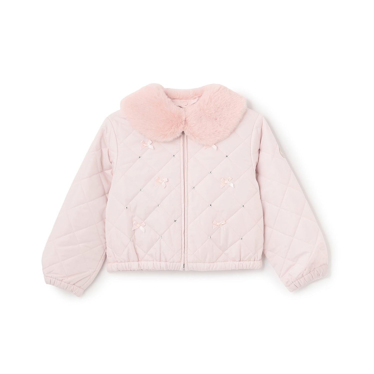 蝴蝶結絎縫仿皮草領短夾克