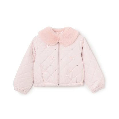 蝴蝶結絎縫仿皮草領短夾克