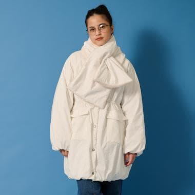 【AMI】【防潑水】附圍巾中棉泡泡袖大衣