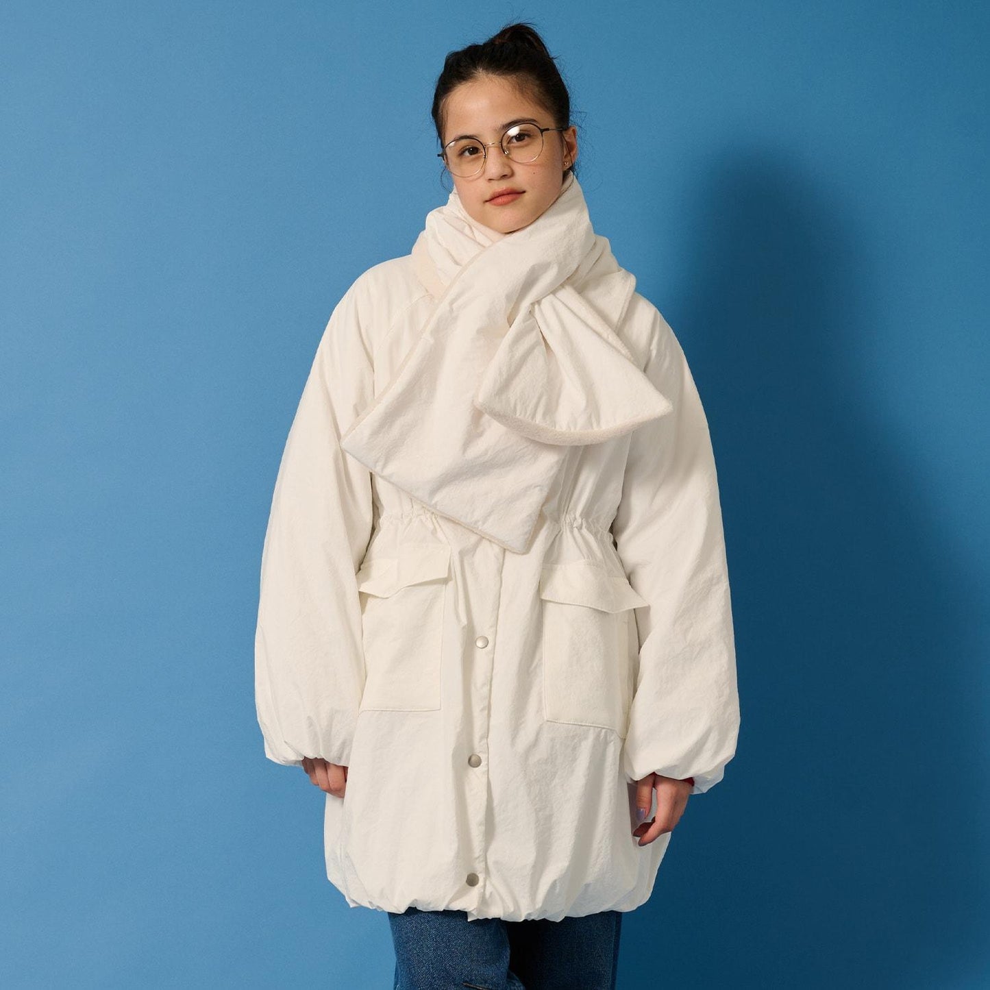 【AMI】【防潑水】附圍巾中棉泡泡袖大衣