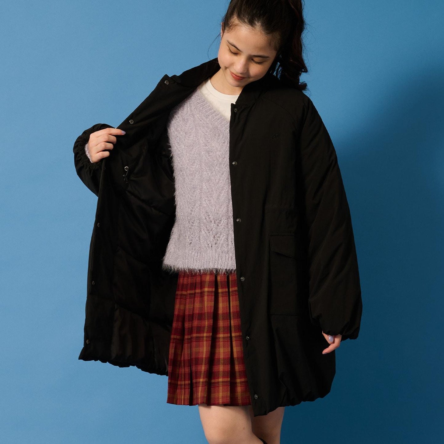 【AMI】【防潑水】附圍巾中棉泡泡袖大衣