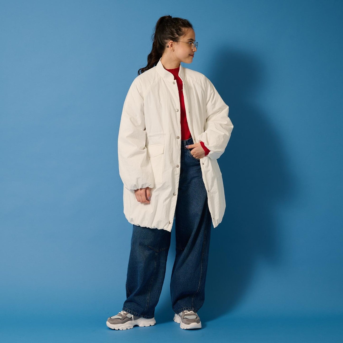 【AMI】【防潑水】附圍巾中棉泡泡袖大衣