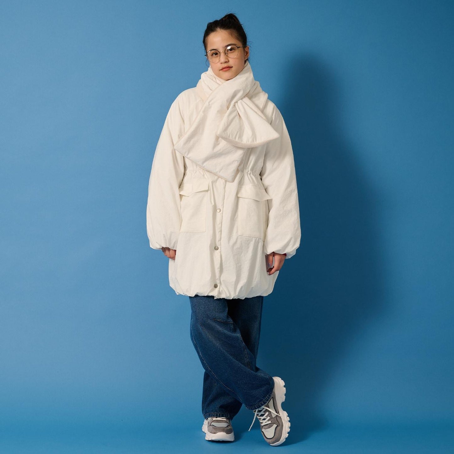 【AMI】【防潑水】附圍巾中棉泡泡袖大衣