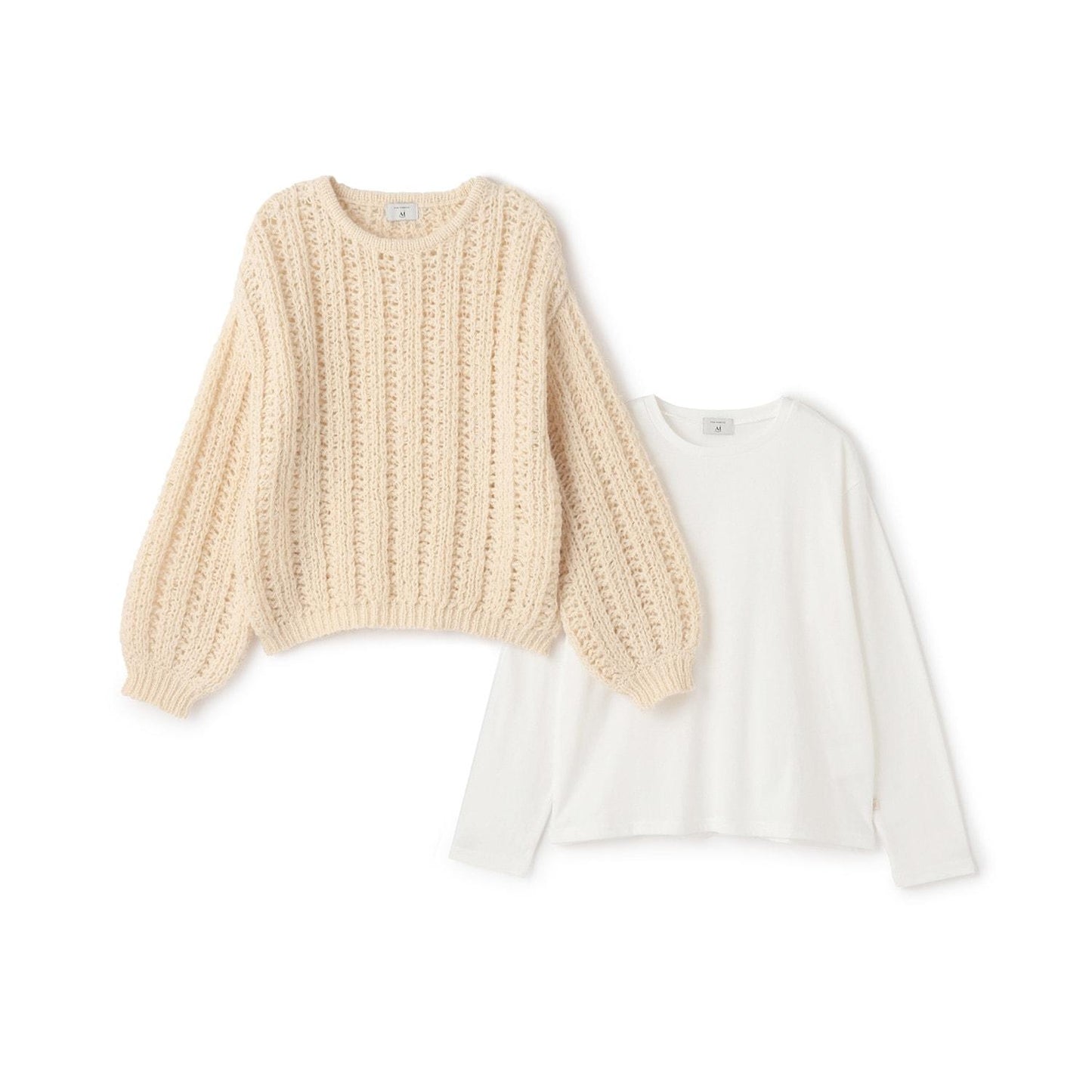 【AMI】鏤空針織套頭衫×T恤套裝