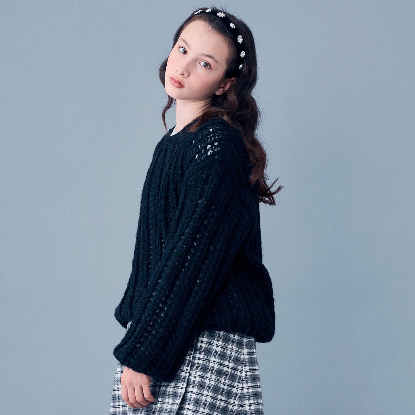 【AMI】鏤空針織套頭衫×T恤套裝