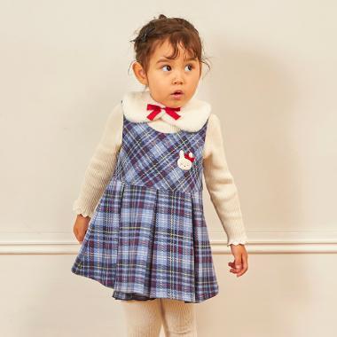 雙層提花格紋嬰兒套裝【附圍巾】