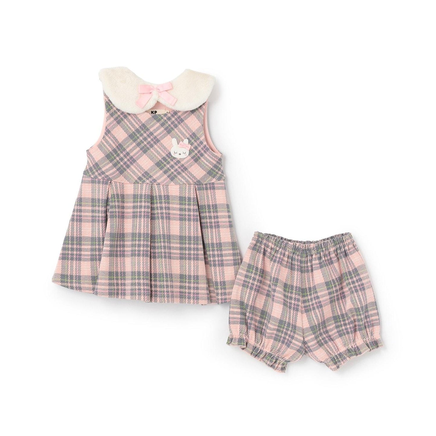 雙層提花格紋嬰兒套裝【附圍巾】