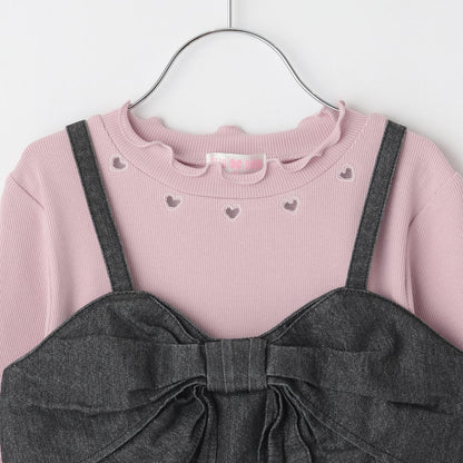 亮片牛仔蝴蝶結吊帶背心&長袖T恤套裝