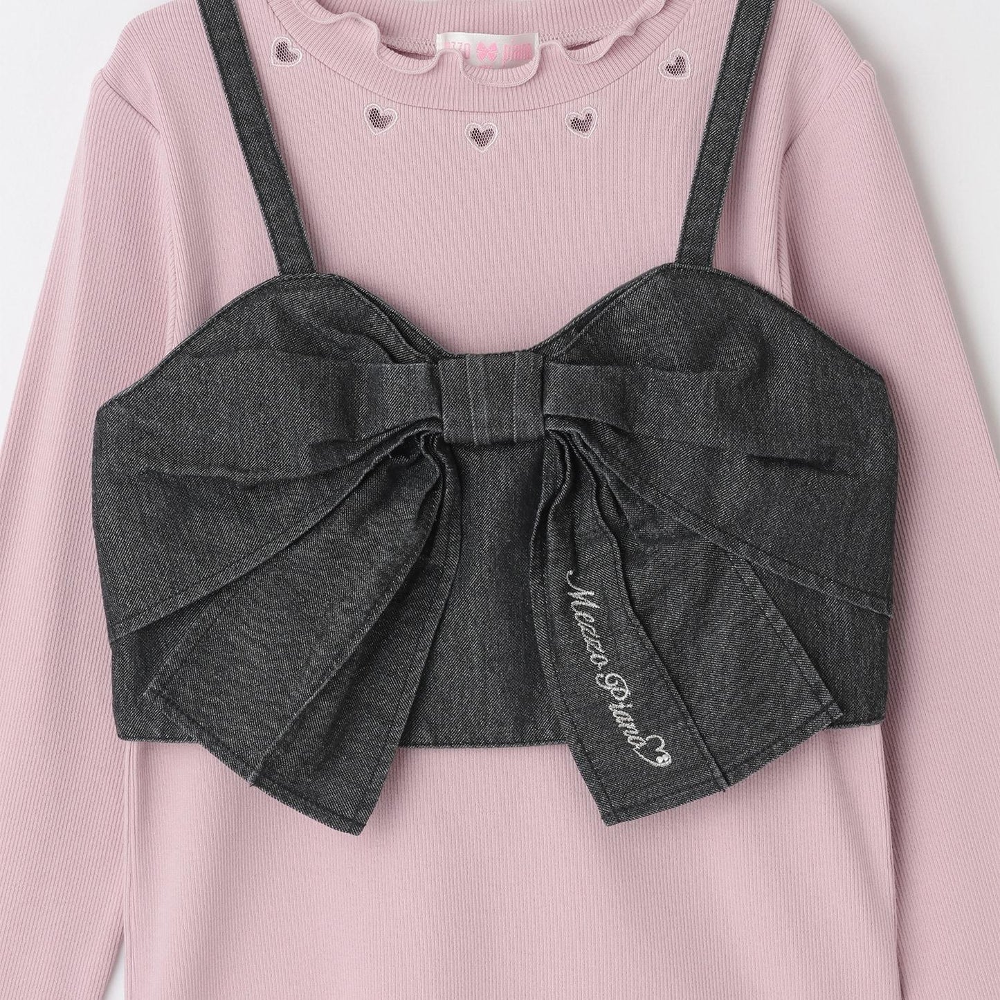 亮片牛仔蝴蝶結吊帶背心&長袖T恤套裝