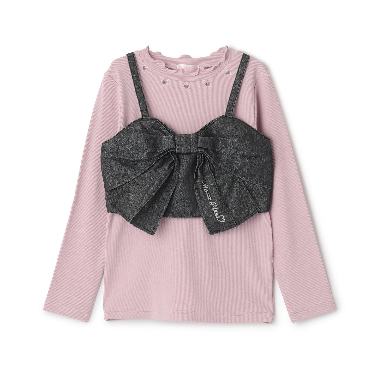 亮片牛仔蝴蝶結吊帶背心&長袖T恤套裝