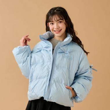 蝴蝶結塔夫綢仿羽絨夾克