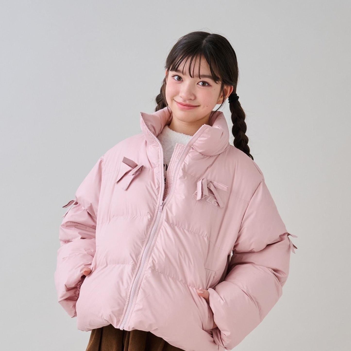 蝴蝶結塔夫綢仿羽絨夾克