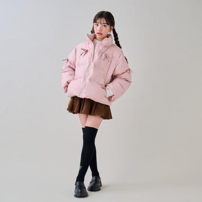 蝴蝶結塔夫綢仿羽絨夾克