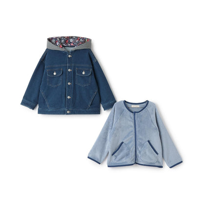 三穿連帽針織牛仔夾克