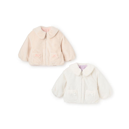 仿皮草蝴蝶結絎縫雙面穿夾克