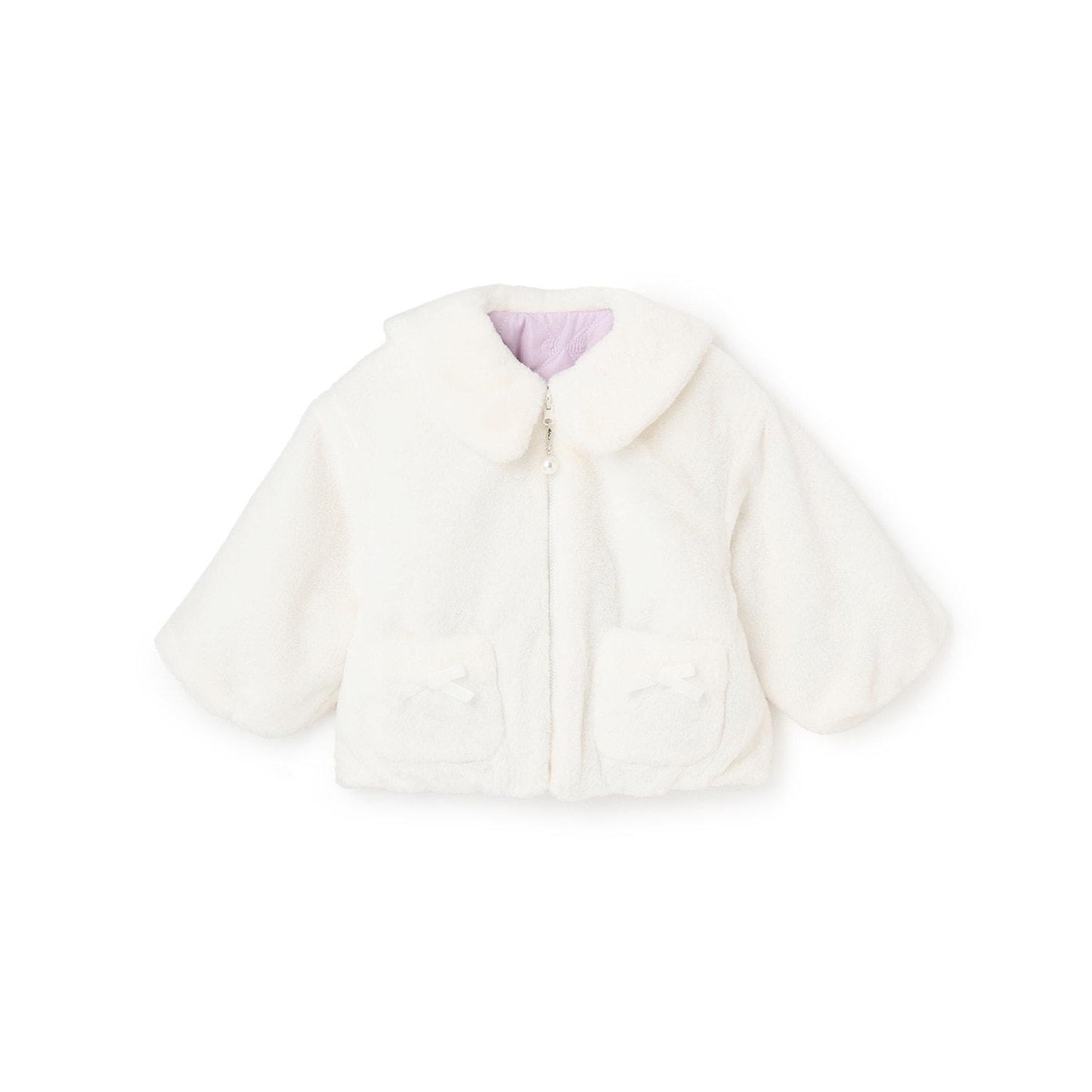 仿皮草蝴蝶結絎縫雙面穿夾克