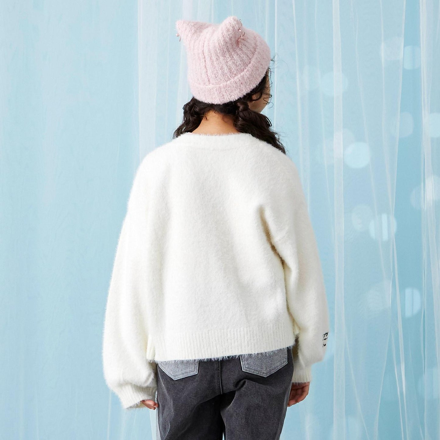 【trois lapins】長毛針織V領開衫