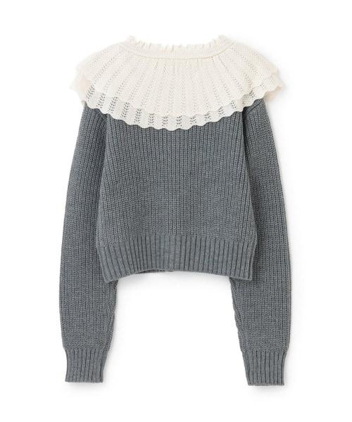 荷葉邊領珍珠扣開衫【韓國時尚】