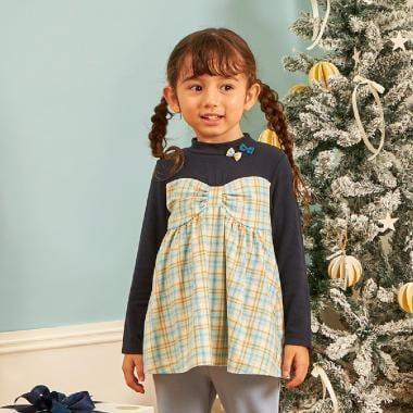 先染格紋×磨毛羅紋疊穿風格長款上衣