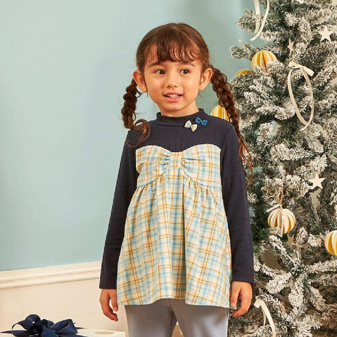 先染格紋×磨毛羅紋疊穿風格長款上衣