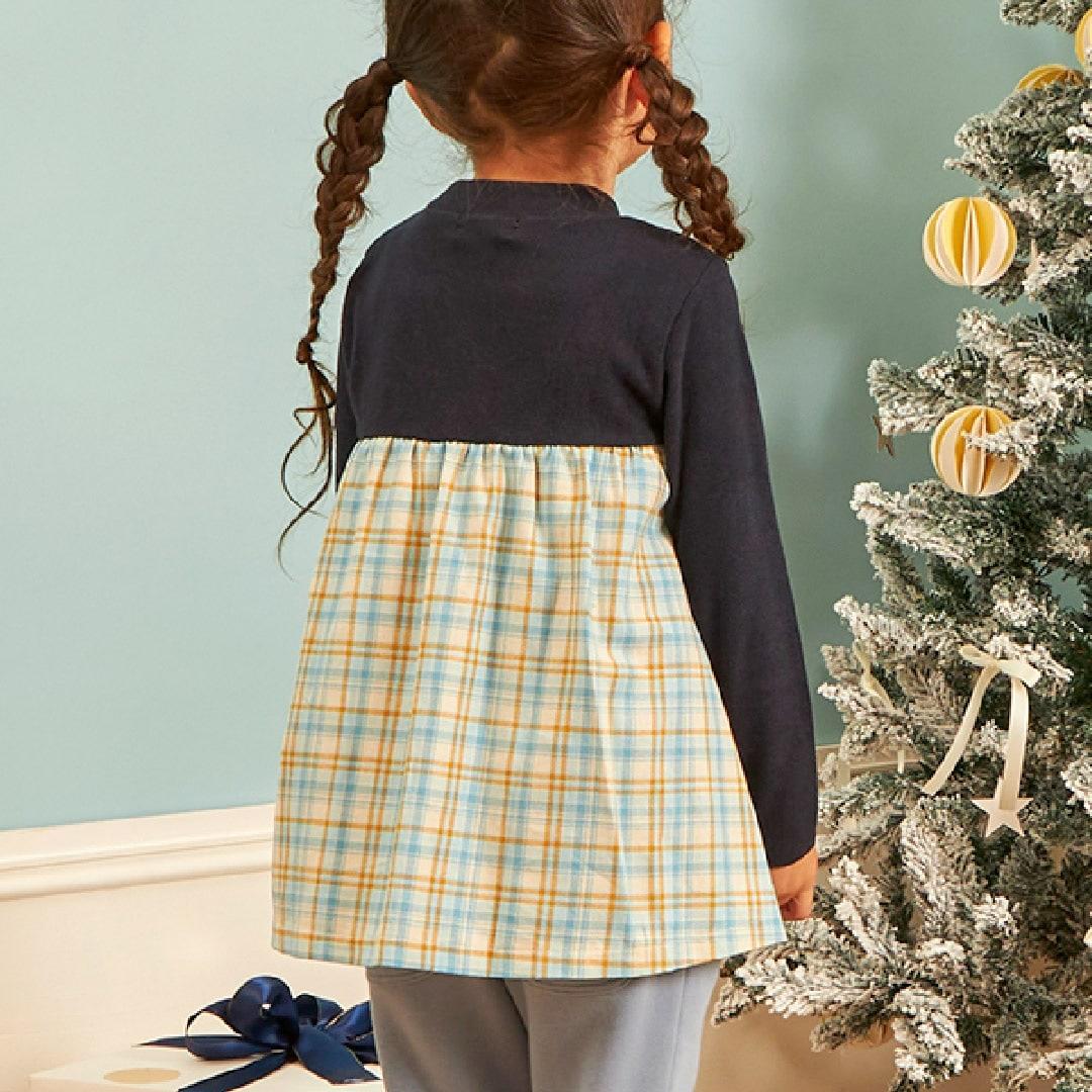 先染格紋×磨毛羅紋疊穿風格長款上衣