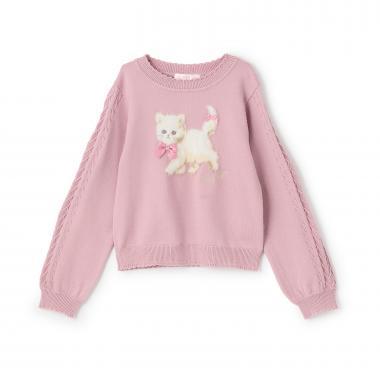 毛絨貓圖案針織套頭衫