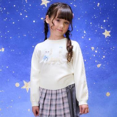 毛絨貓圖案針織套頭衫