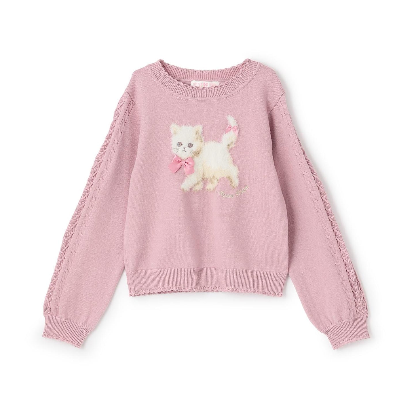 毛絨貓圖案針織套頭衫