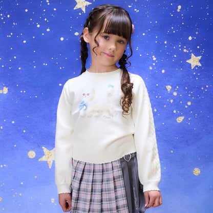 毛絨貓圖案針織套頭衫