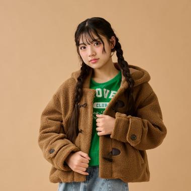 環扣短款羊羔絨粗呢大衣