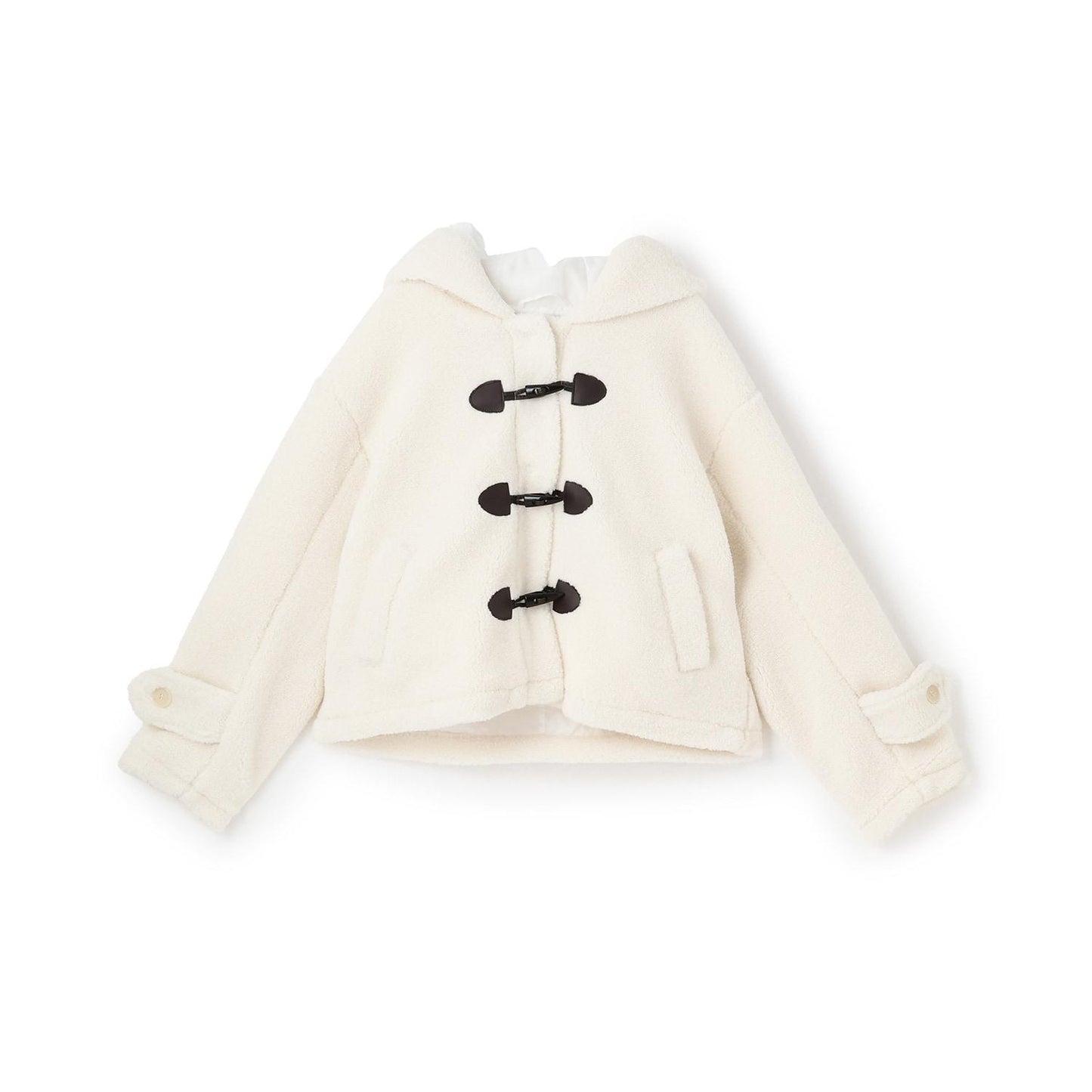 環扣短款羊羔絨粗呢大衣