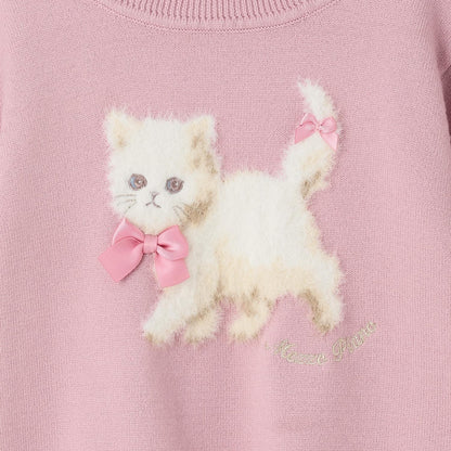 毛絨貓圖案針織套頭衫