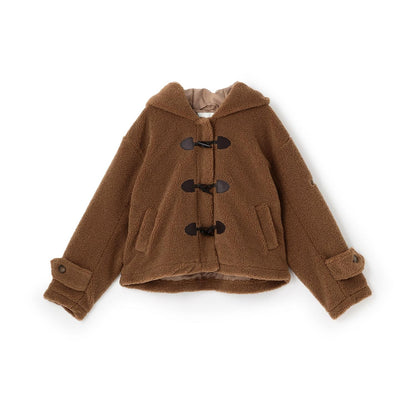 環扣短款羊羔絨粗呢大衣