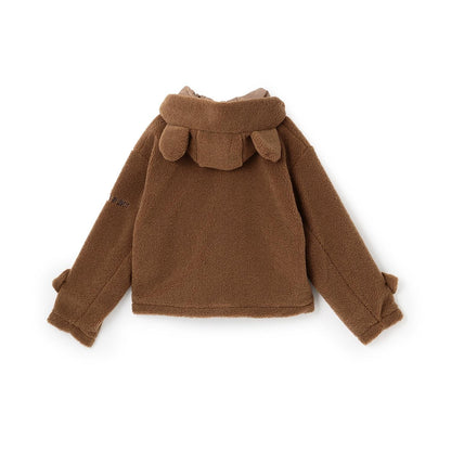 環扣短款羊羔絨粗呢大衣