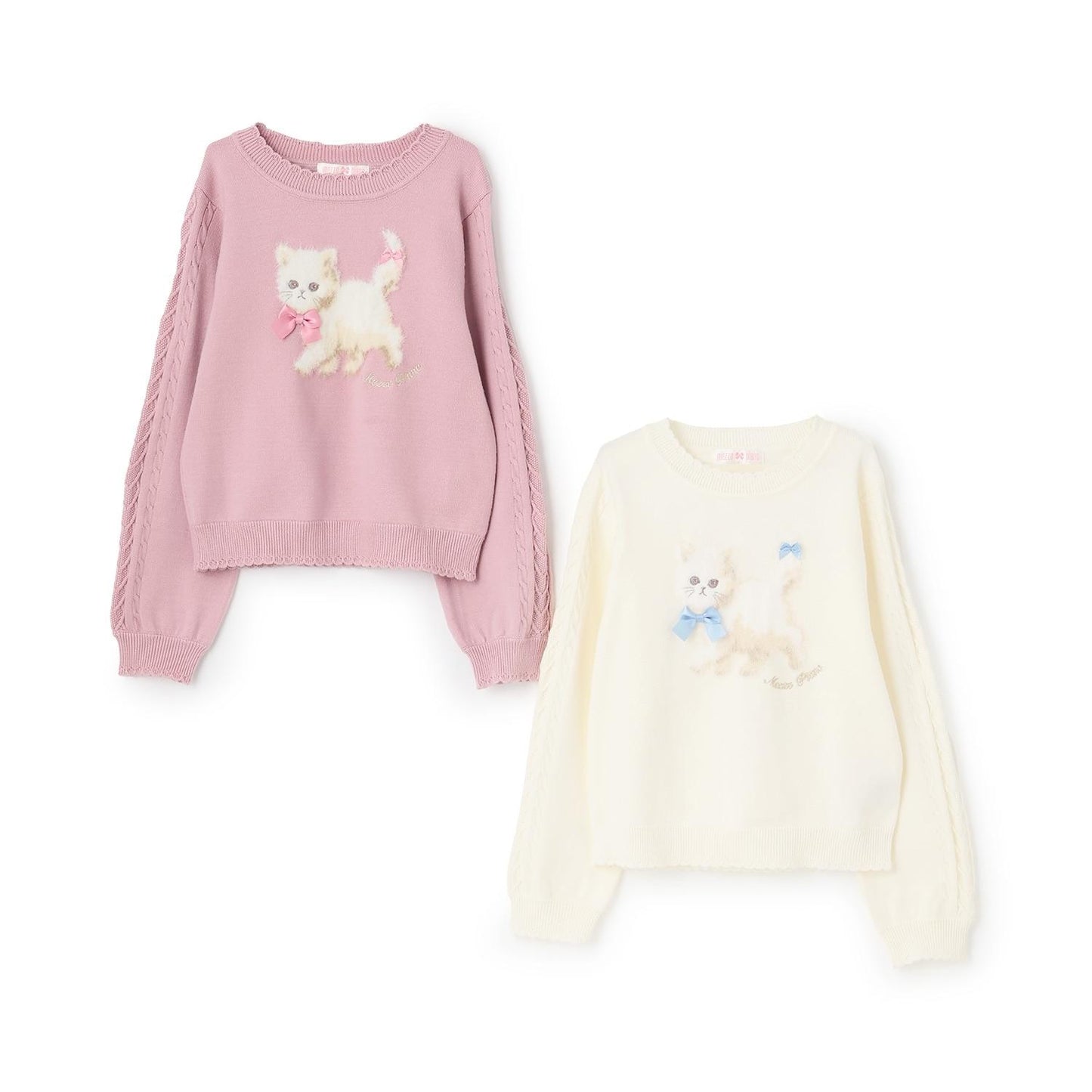 毛絨貓圖案針織套頭衫